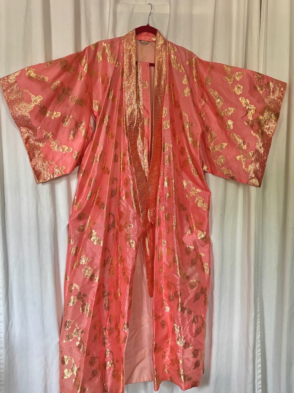 Vintage Japanese Pink Gold Brocade Kimono Robe Made in Japan